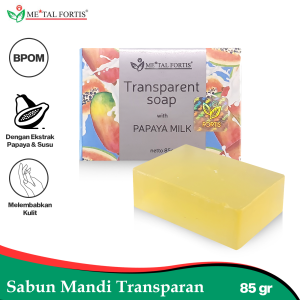METAL FORTIS Sabun Mandi Extract Papaya Dan Susu 85 Gr Transparent Soap Dengan Vitamin E Menjaga Kelembaban Kulit MET