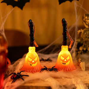 Halloween Hanging Pumpkin Broom Lamp LED Glow Candle Light Decor for Haunted House & Indoor Party