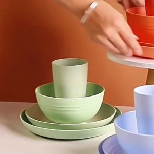 JIJI.SG Cosima 16-Piece Dinnerware Set Wheat Straw Tableware Plate Bowl Cup