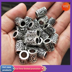 Graceful 24 pcs Viking Runes Set Loose Beads Spacer Beads For Hair Braid Dreadlock Beads DIY Jewelry Making
