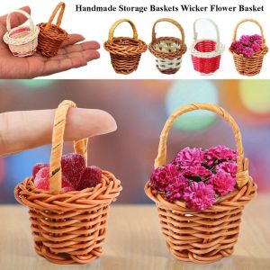 PLLEWY Beautiful Handmade Flower Storage Basket Round Shape Hand-Woven Storage Baskets  Wicker Flower Basket For Plant Home Wedding