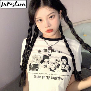 LuFashion Crop Tops for Women Summer Slim Short Sleeve Print Casual T-Shirts