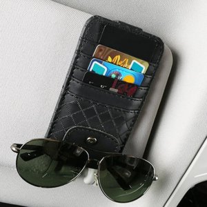 PU Leather Car Sun Visor Glasses Organizer with Credit Card Holder and Auto-Interior Visor Accessories