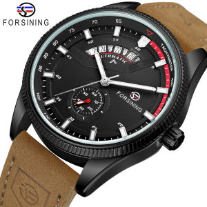 Original Forsining Mechanical Watch Mens Military Sports Automatic Watch High Quality Leather Strap Brown Clock