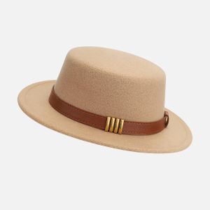 DOWNA Wide Brim Formal Hat Belt Ornament Warm Opper Hat Hepburn Style Breathable Flat Top Hat For Women
