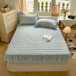 Dansunreve dày bông vỏ bọc nệm rửa một màu bằng cotton bedsheet với ren nữ hoàng Vua garterized tấm ga trải giường