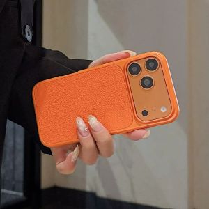 Matte PC Hard Lichee Pattern Case For iPhone 17 16 15 14 13 12 Pro Max Solid Color Metal Paint Texture Shockproof Bumper Cover
