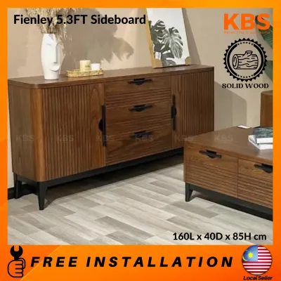 (FREE Installation+Shipping) KBS Fienley 5.3FT Sideboard / Solid Wood / Console Cabinet / 2Doors + 3Drawers / Mid Century Classic / L160 x W40 x H80 cm