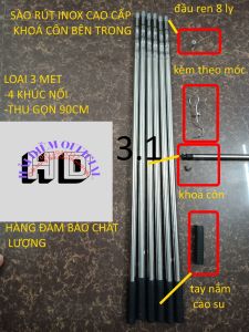 (Đủ kích cỡ)Sào rút inox đa năng dùng làm móc cànhphơi quần áocán vợt cálấy trái cây hoa quả trên caomóc lục bình