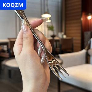 [COD] KOQZM Thép không gỉ ăn tối ngã ba dài xử lý bảng dĩa Set Hàn Quốc dao kéo bốn tine salad tráng miệng trái cây dĩa nhà bếp