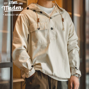 Maden brand tooling style tough guy men youth American 1940S retro World War II navy work clothes off-white coat herringbone half-cardigan protective male hoodie sweater