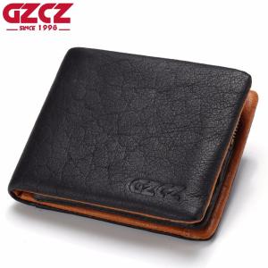 GZCZ Genuine Leather Wallet Men Coin Purse Card Holder Man Walet Zipper Design Male Vallet Clamp For Money Bag
