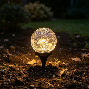 Solar LED String Lights Outdoor Waterproof Cracked Glass Ball Garden Pathway Decor Warm LED Yard Stake Lighting Auto On Off Landscape Lamps