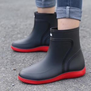 MenS Rain Boots Waterproof Rain Shoes Female Flat Galoshes Shoes Rubber Black Ankle Boots Slip On Fishing Shoes Man Botas