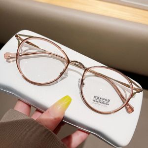 Fashion Photocromic Anti Radiasi kacamata untuk Wanita Bingkai Bulat Vintage Metal Eyewear Lensa yang Dapat Dipertukarkan