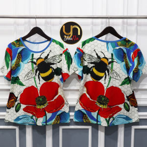 Atasan Kaos Wanita Gambar Bunga Lebah