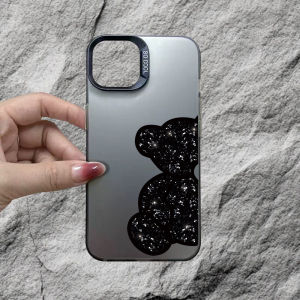 Silver Grizzly Bear Pattern Phone Case Suitable for iPhone 17 16 15 14 13 12 11 Pro/Max/Plus Anti Drop and Anti Shock