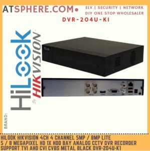 Hilook Hikvision 4ch 4 Channel 5MP / 8MP Lite HD 1x HDD Bay Analog CCTV DVR Recorder TVI CVI DVR-204U-K1(C)(S)