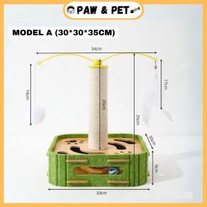 Cat Scratching Board With Plush Ball Toys Cat Teasing Box Feather Teasing Cat Stick Interactive Toys Cat/Kitten/Kucing