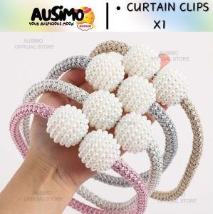 #LKLP 1Pcs Langsir Magnet Curtain Magnetic Belt Woven Rope Imitation Pearl Buckle Free Punch Back Clip