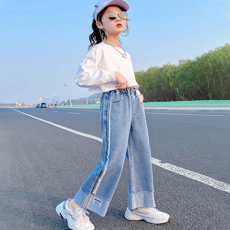 On Sale]Pants for Girls New Style 2023 5-11 Years Old Aesthetic Jeans for  Kids Girls Wide Baggy Pants Leg Trousers Girls Fashion Casual Denim Pants  Korean Style Loose Casual 120CM-150CM