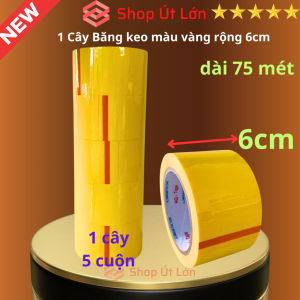Băng keo màu vàng OPP rộng 6cm dài 75 mét lõi giấy 3mm 1 cây 5 cuộn giá tại xưởng