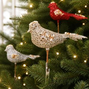 BURNNELL with Sequins and Pearl Christmas Glitter Bird Clip Hollow Foam Christmas Tree Hanging Bird Gorgeous Clamp Fixed Sequined Holiday Hanging Accent Parties