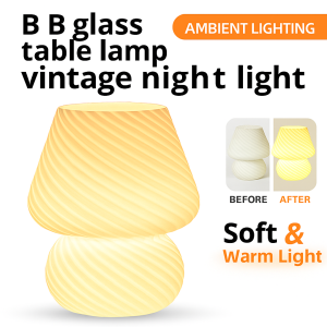 B B Night Light Table Lamp Glass Mushroom Lamp Bedside Lamp Vintage Study Sleep Table Lamps