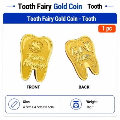 CTD Tooth Fairy Gold Coin Commemorative Coin Children Losing Teeth Gift Wishing Coin Creative Art Collectible Toy Coin Tooth Keepsake Gift for Kids Baby Tooth Change Souvenir with Protective Case
