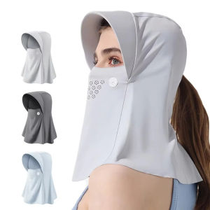 BEAUTYLADIES ปรับได้ปรับได้ หมวกปีกกว้างแบบเต็มหน้า ครีมกันแดดป้องกันแสงแดด มีรูผม ผ้าคลุมป้องกันรังสียูวี ฤดูร้อนฤดูร้อนฤดูร้อน สีทึบทึบ ไหมน้ำแข็ง ใช้ได้ทุกเพศ