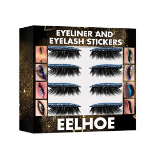 Eelhoe 4Pairs 2-in-1 Eyeliner And Eyelash Stickers Reusable Waterproof Makeup Glitter Shiny Eyeliner Stickers Self-Adhesive Cat Eyes Strips(4Pairs/Set)