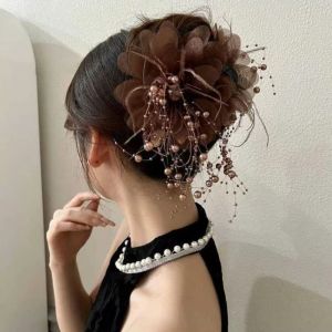 GOODOO ชุดปักเลื่อม คลิปจับยึด ดอกโบตั๋น พลาสติกทำจากพลาสติก ที่หนีบผม สง่างามเรียบหรู พู่ห้อยคอ คลิปผมปู สำหรับผู้หญิง