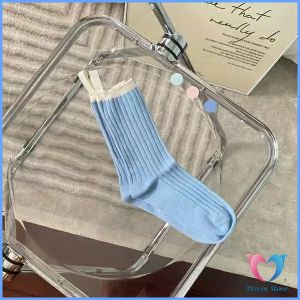 DS. ถุงเท้ากีฬา สีคลาสสิค ยืดหยุ่น ข้อยาว ผ้าฝ้าย  womens socks