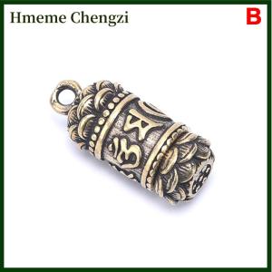 Hmeme Hollow Brass Buddha Sutra Cylinder Pendant Keychain Necklace Jewelry Box