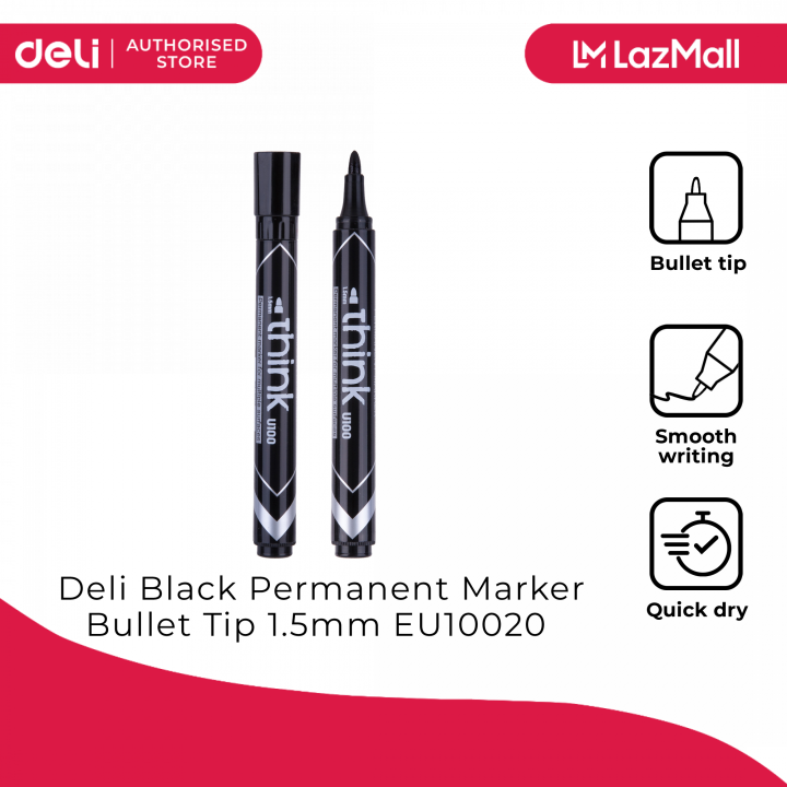 Deli Writing Instruments Deli Writing Instrument- Black Permanent Marker Bullet Tip 1.5mm ...
