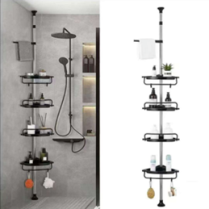 【VIDKHSY Store】260cm Adjustable Bathroom Corner Pole Caddy Shower Organizer Kitchen Storage Rack Space-Saving Corner Caddy for Toiletries & Essentials