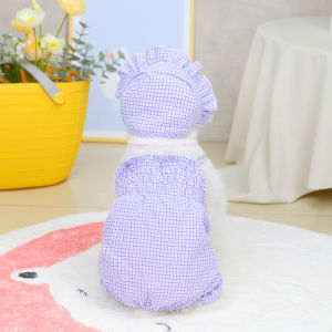 DY Loving Dog Clothes Korean Style Cute Grid Elasticity Sling Outfit with Hat Cotton Breathable Shirt for Dogs Cats ShihTzu within 9kg