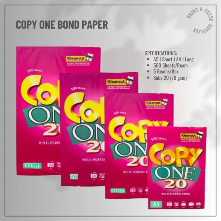 PP Supplies- Copy One Bond Paper 70gsm Short | A4 | A5 | Long Size (500 ...