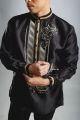 Barong Tagalog for Men Piña Organza with Lining Black With Rustic Accent. 