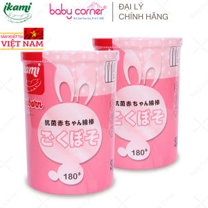 Combo 2 Hộp Tăm Bông IKAMI Baby 2 Đầu Nhỏ 180 Que Cho Bé Sơ Sinh
