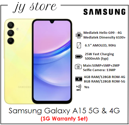 [Latest Model] Samsung Galaxy A15 4G & 5G ** 1 Year Singapore Samsung Warranty