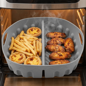 LUJIN Creative Double Grid Baking Tray Food Grade Flexible Silicone Air Fryer Liner Versatile Reusable Circular Oven Basket Mat Air Fryer Accessories