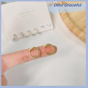 Ditur 1 bộ thời trang mới Vòng tròn kim loại thả bông tai nhỏ cho phụ nữ xu hướng mặt dây chuyền xuyên Bông tai Bộ đồ trang sức quà tặng