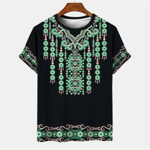 [Local Stock] HBESTY Halloween Christmas Summer Mens Vintage T-shirt African Tradition Stripe Printed T Shirts Casual O-Neck Short Sleeve Tees Street Fashion Loose Tops