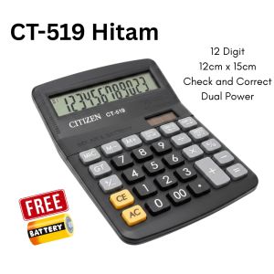 Kalkulator Minimalis Warna Hitam Polos Dagang Sekolah Pabrik 21 x 15cm Alat Hitung Citizen CT 519