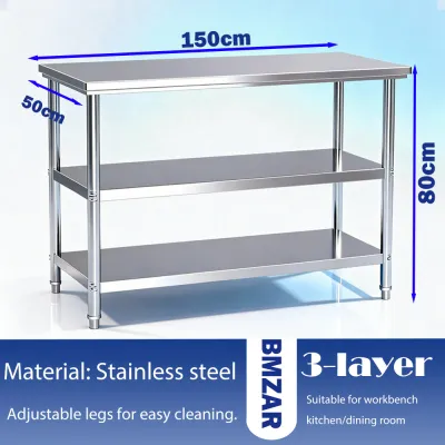 BMZAR 2 Tier High quality Stainless Steel Kitchen Workstation Heavy Duty Food Prep Table Rust Proof Storage Shelf