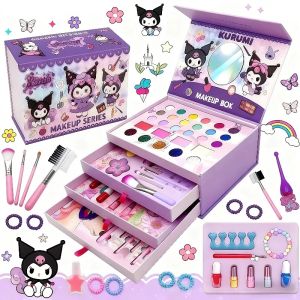 Kuromi Makeup Set for Kids Non-Toxic Make Up Kit Make Up Toys for Girls Set with Bag or Suitcase