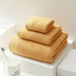 【discount store】3Pcs/Pack Long-Staple Cotton Bath Towel Face Towel Set Solid Soft Quick-dry Bath Towels Beige Gray Yellow Beach Towel