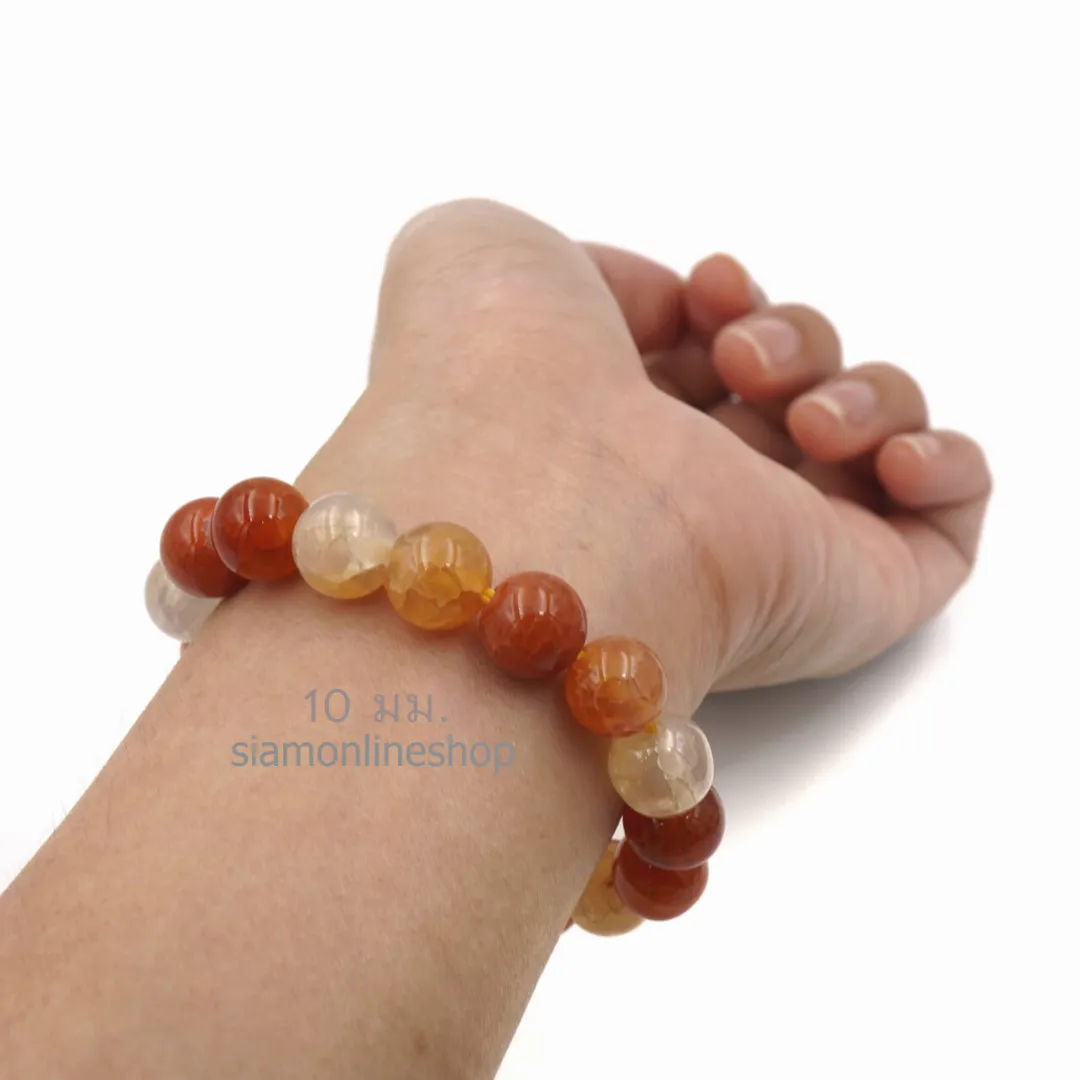 Orange Cracked Agate Stone หินมงคล หินเกล็ดมังกรสีส้ม เลือกขนาดเม็ดหินได้ (6-12 มม.) สร้อยข้อมือหินแท้
