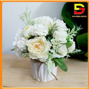 Hoa Giả Chậu Hoa Mini Để Bàn Cắm Sẵn Nhiều Mẫu Cao 20-25cm Trang Trí Bàn Trà Kệ Tủ Quán Cafe DG-26